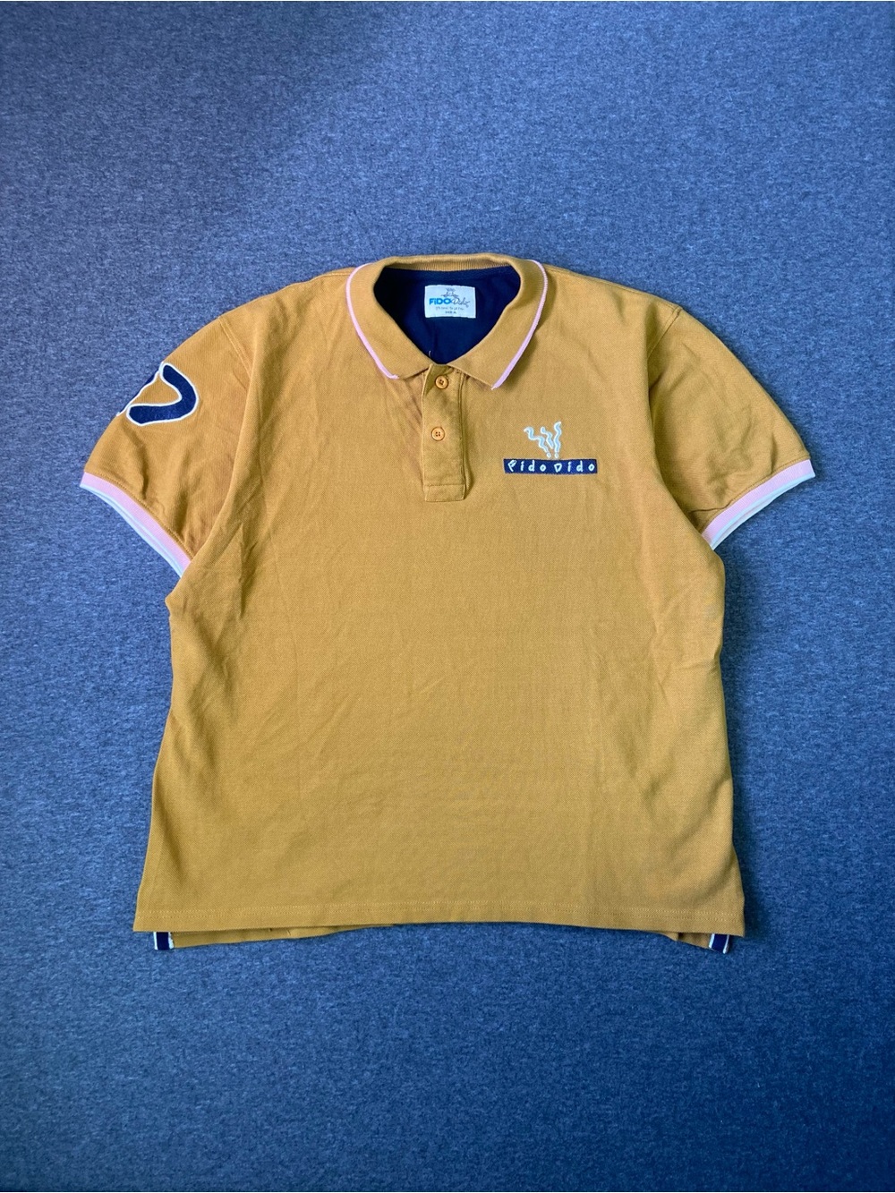 Vintage 90s Fido Dido Embroidered Polo Shirt Size XL Mustard Gold Retro